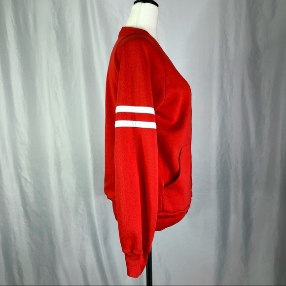 Vintage Gearing Up single stitch varsity cardigan sweatshirt red white S - Picture 3 of 9